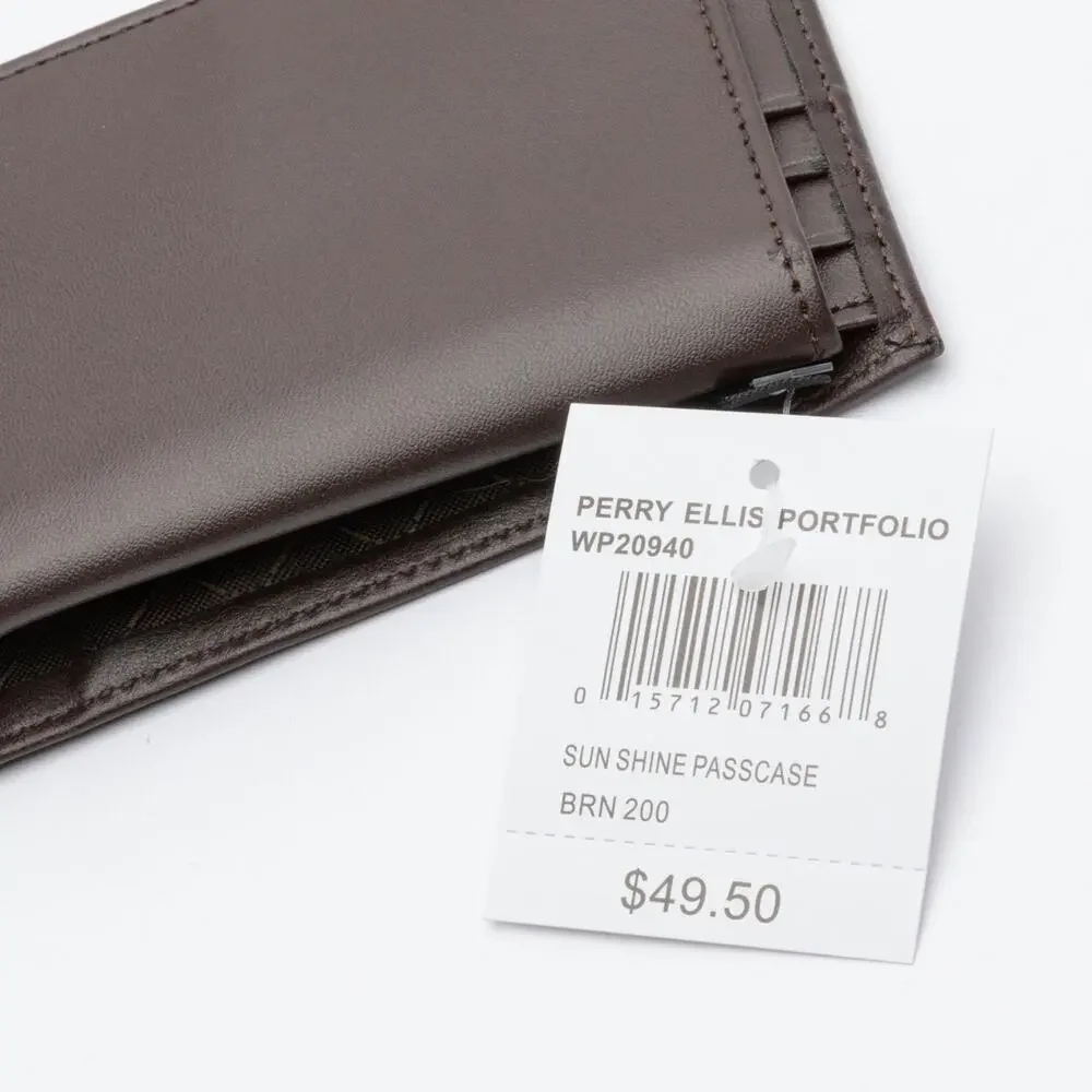 Perry Ellis Sun Shine Passcase Men's Leather Wallet Brown